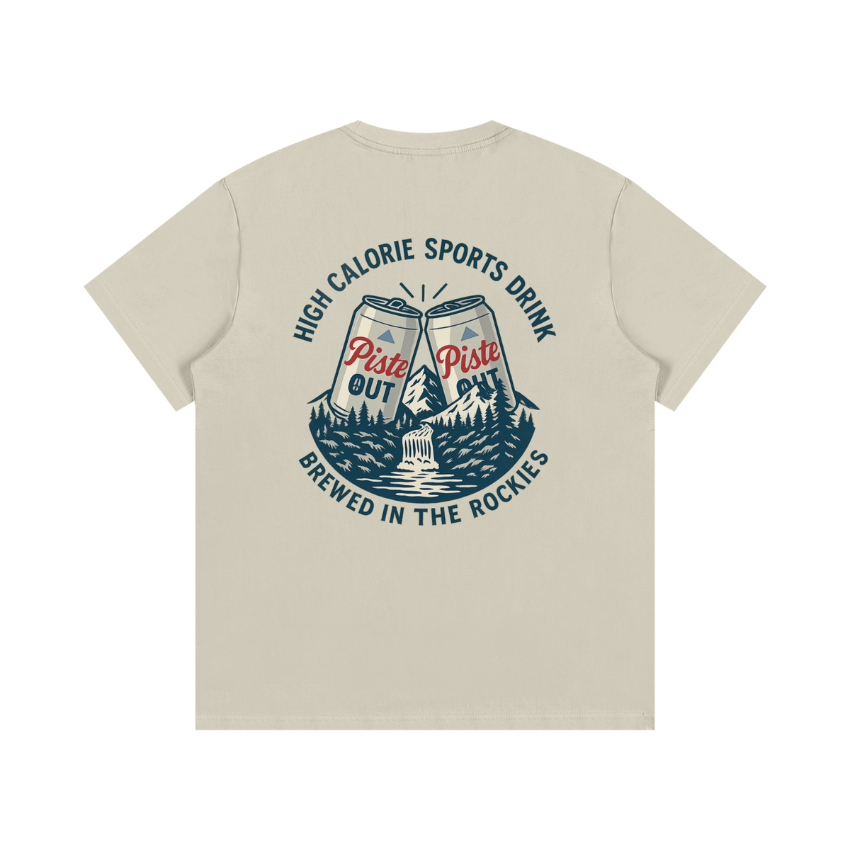 High Calorie Sports Drink tee backview in Tan