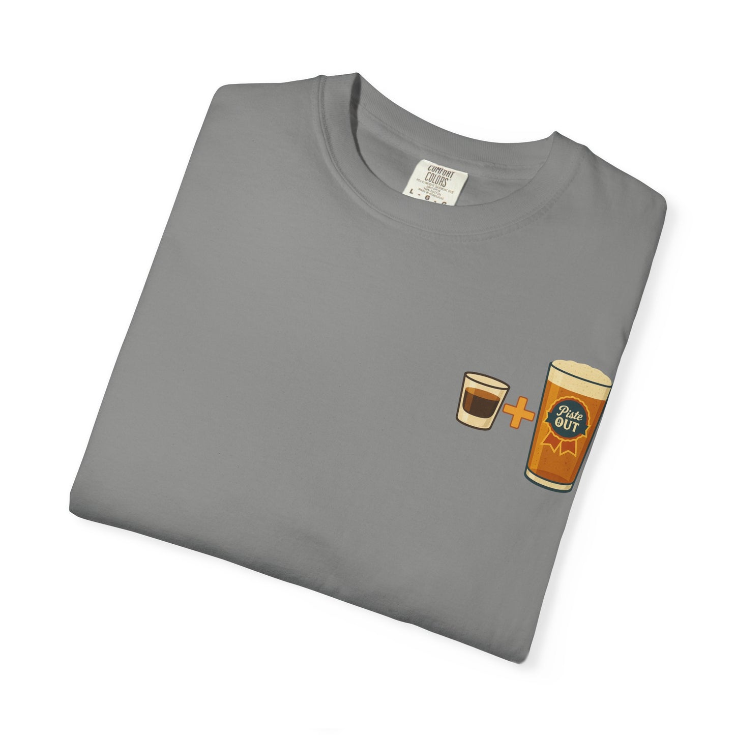 Graphite Alta Bomb t-shirt folded with pint and shot glass chest print.
