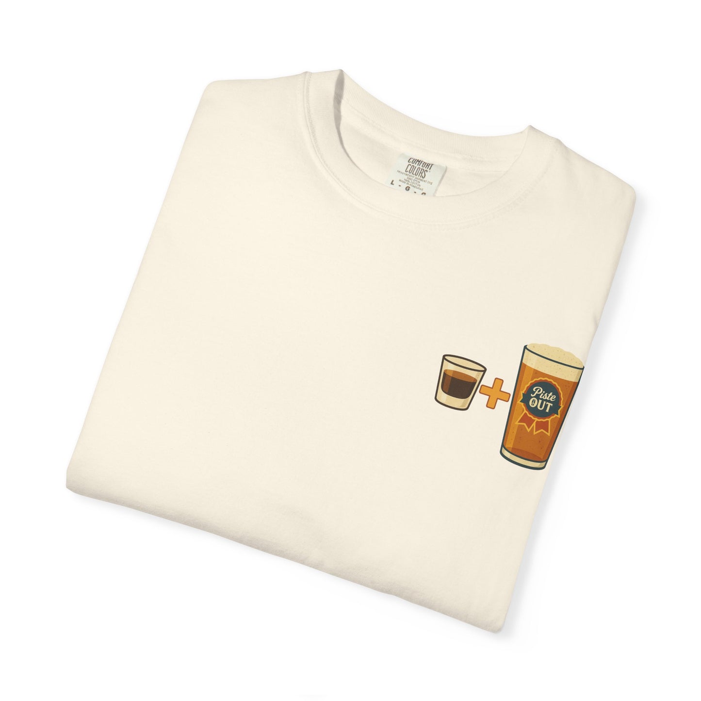 Ivory Alta Bomb t-shirt folded with pint and shot glass chest design.