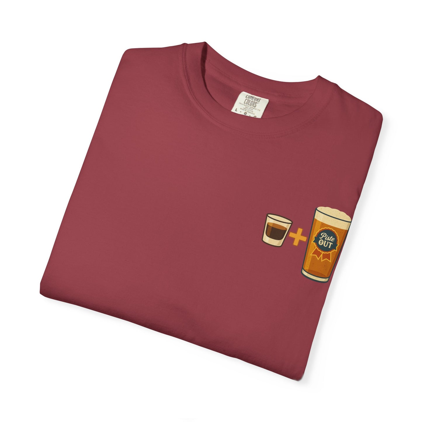Maroon Alta Bomb t-shirt folded with pint and shot glass chest illustration.