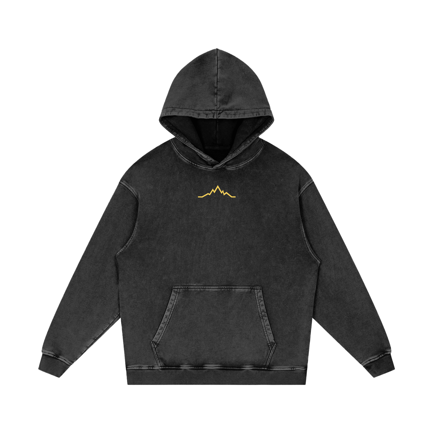 Front view of Black Diamond Backcountry Veins hoodie with minimalist gold mountain line logo on chest.
