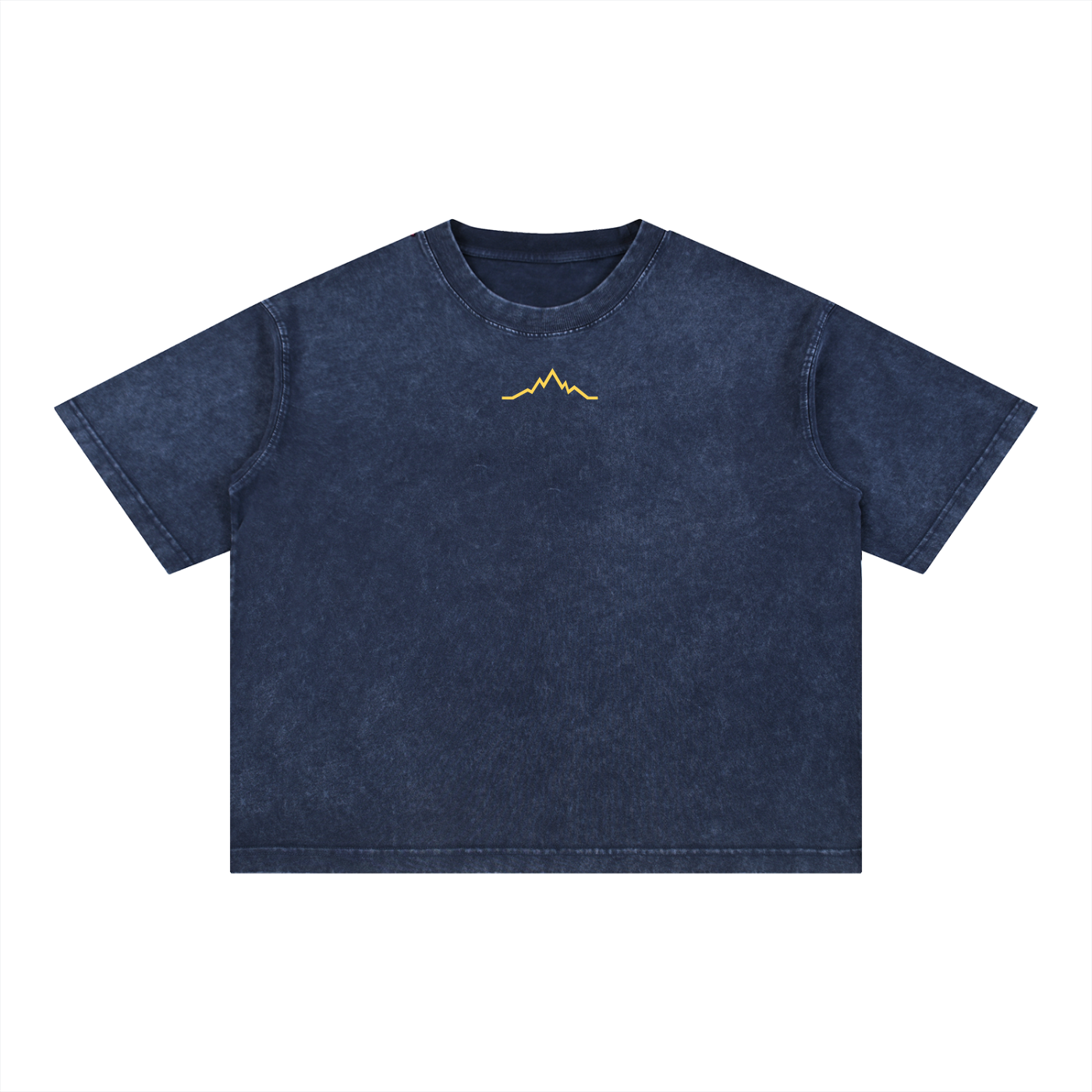 Backcountry Veins heavyweight boxy tee in Blue Square with gold mountain lines logo on chest