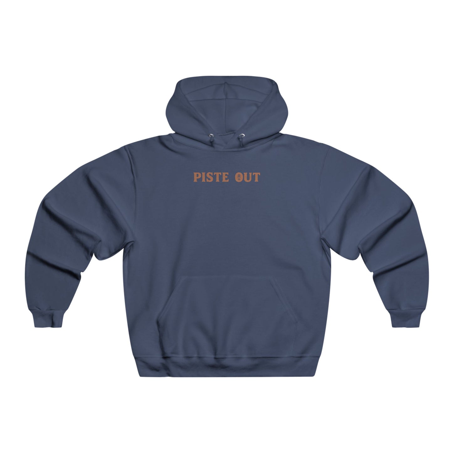 Front view of navy blue Colorado Cowboy hoodie with bold Piste Out chest text in vintage Western style.