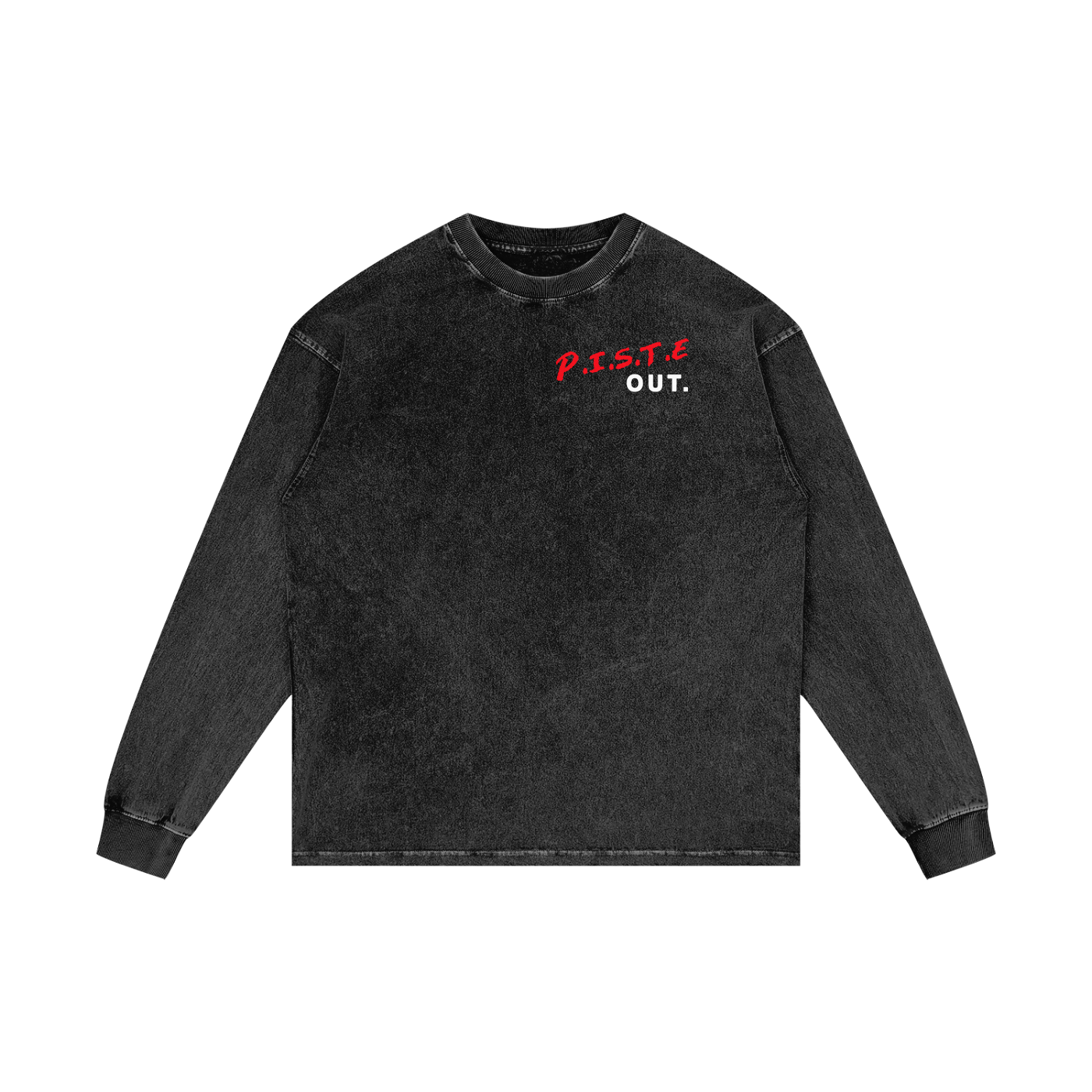 D.A.R.E. to Ski More Powder Long Sleeve in Black Diamond with P.I.S.T.E OUT chest graphic, front view.