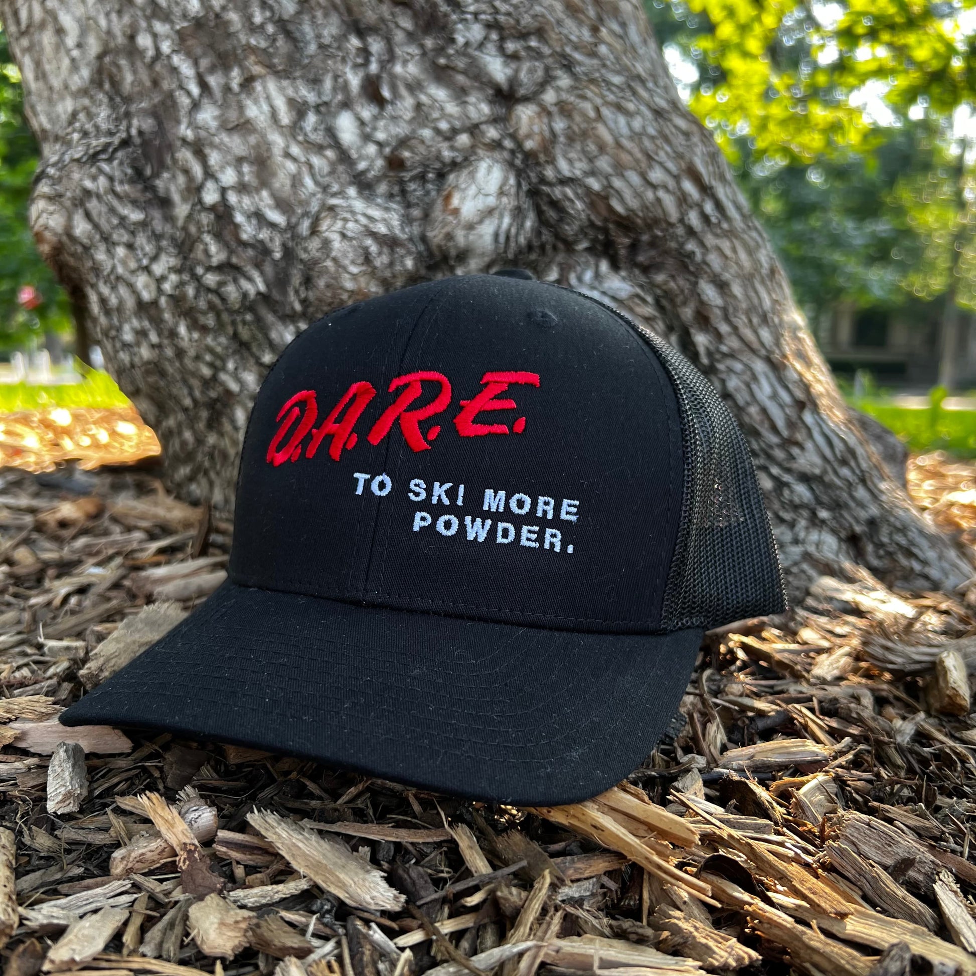 D.A.R.E. to Ski More Powder Trucker Hat in Black Diamond outdoors