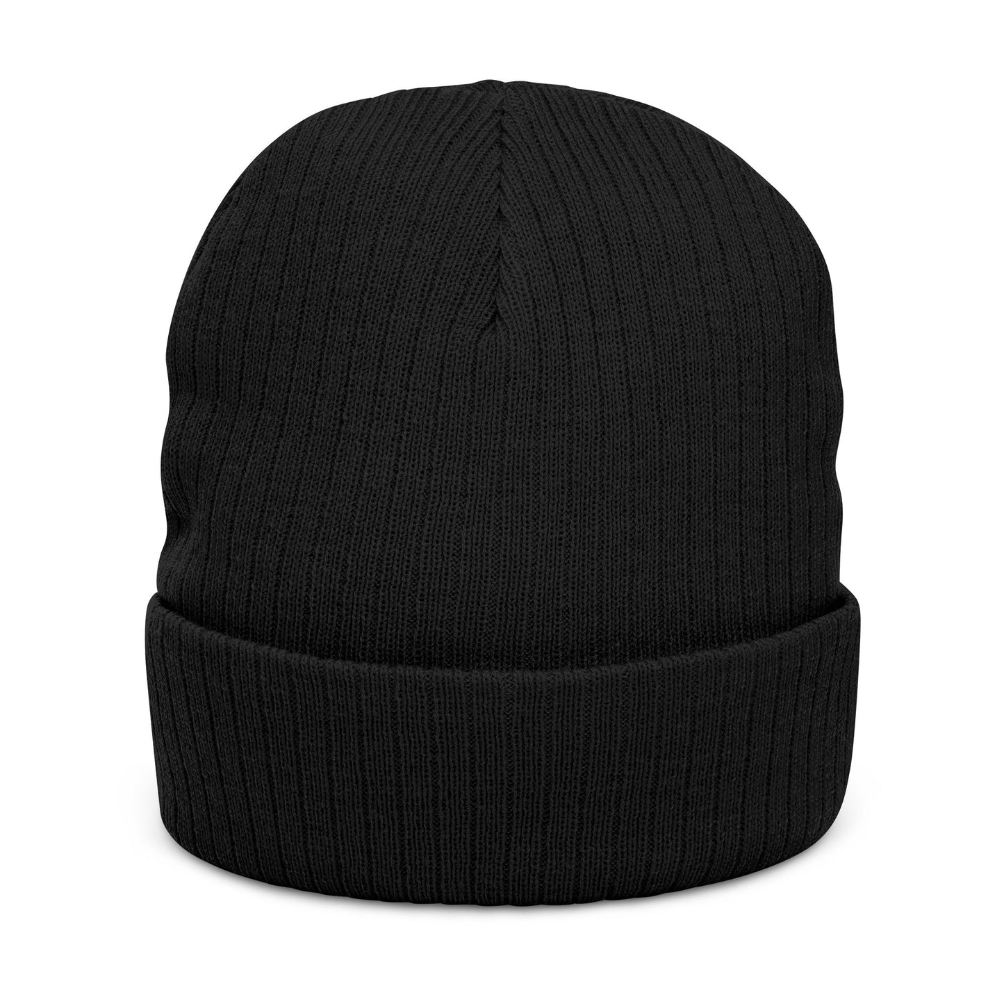 Back of black ribbed beanie, no visible logo
