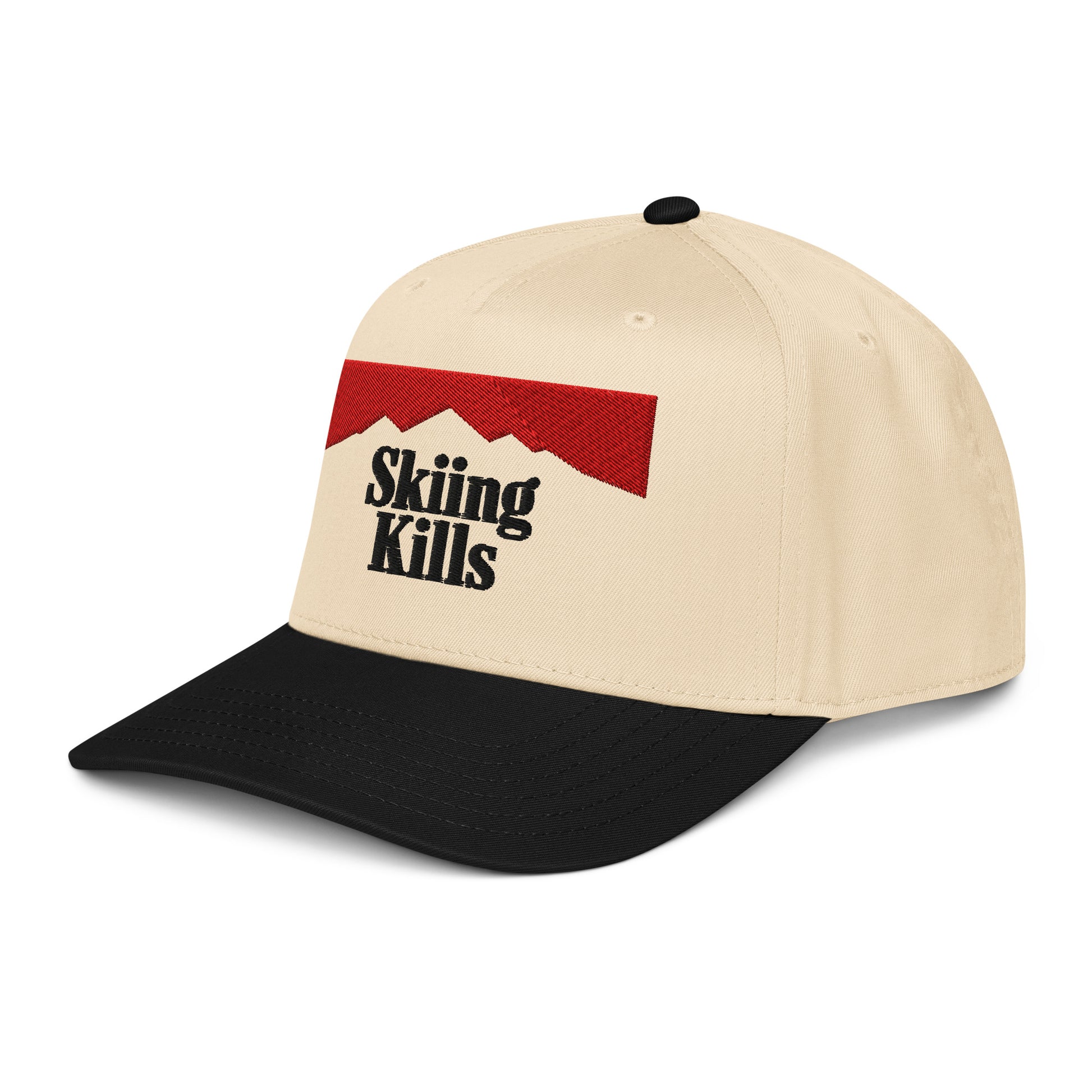 Skiing Kills Hat in Black Diamond with 3D puff embroidery, front view