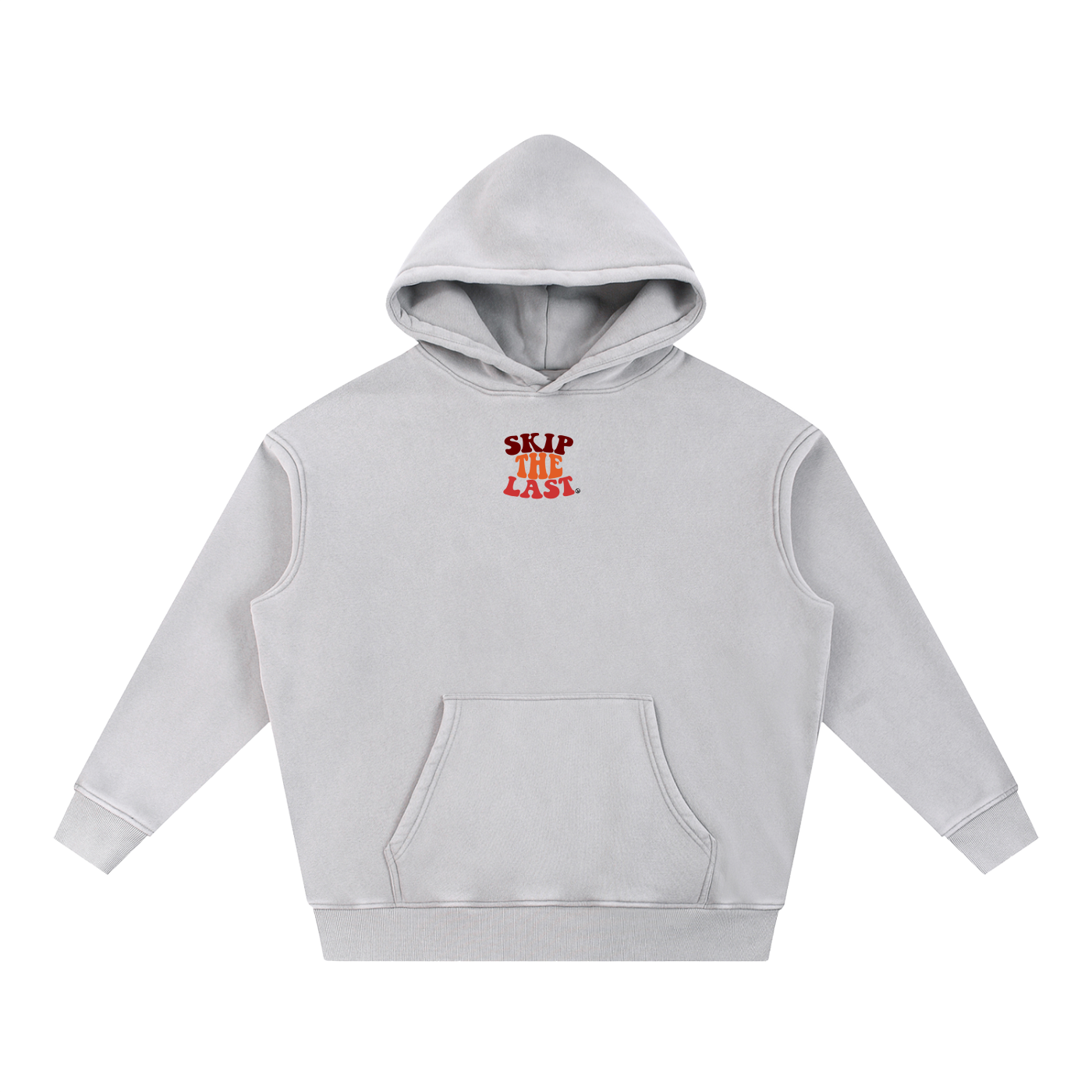 Piste Out Skip the Last Hoodie in Dirty Snow, front view with chest logo