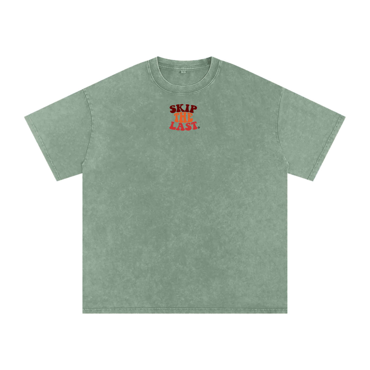 Skip the Last Oversized Boxy Tee in Green Circle with Skip the Last chest logo, front view