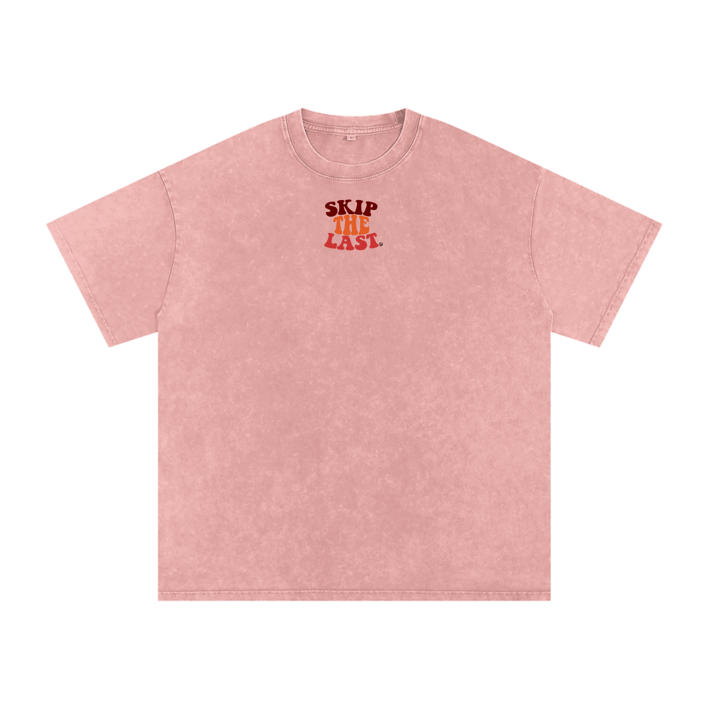 Skip the Last Oversized Boxy Tee in Light Pink with three-panel yardsale comic strip graphic, front view