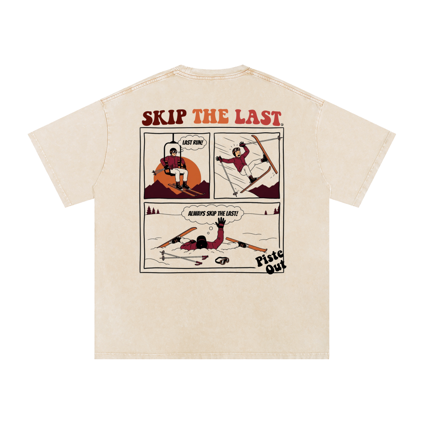 Skip the Last Oversized Boxy Tee in Tan with Skip the Last chest logo, front view