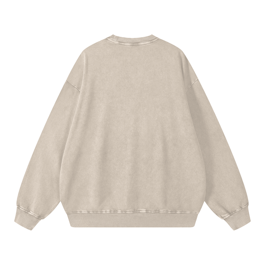 Back view of light apricot Snow Kisses heavyweight crewneck sweatshirt with vintage washed texture.
