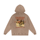 Back view of sand Colorado Cowboy hoodie with aged rodeo poster-style cowboy design and Leadville, Colorado lettering.