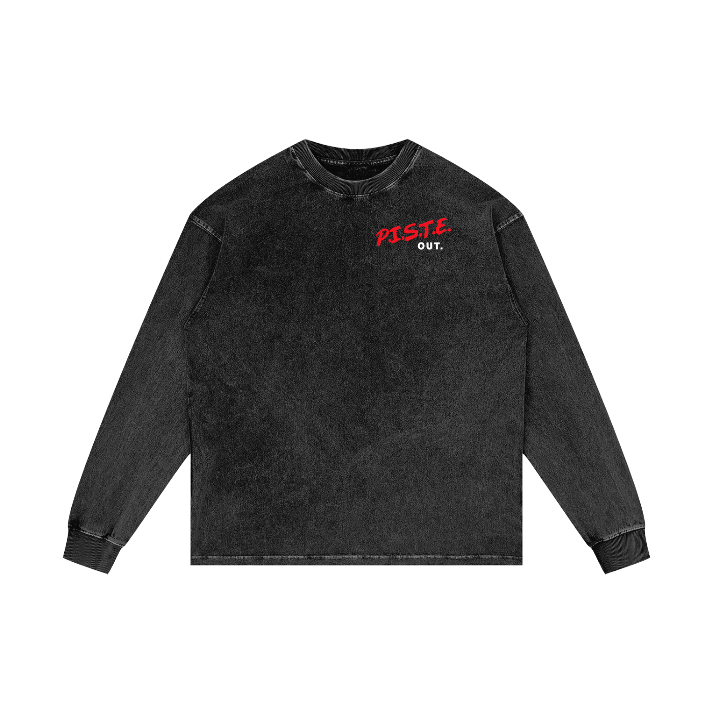 D.A.R.E. to Ski More Powder Long Sleeve in Black Diamond with P.I.S.T.E OUT chest graphic, front view