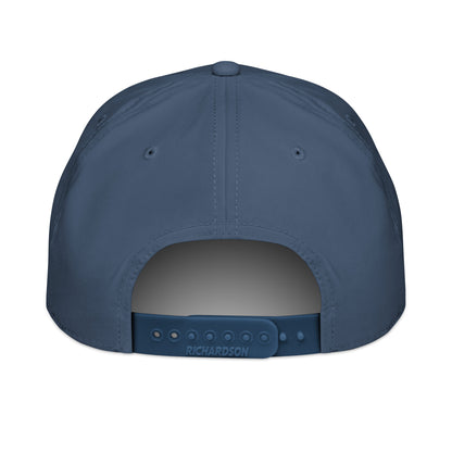 Back view of Mountain Lines Rope Hat in Blue Square color with adjustable snapback closure and light blue rope detail visible from the front.