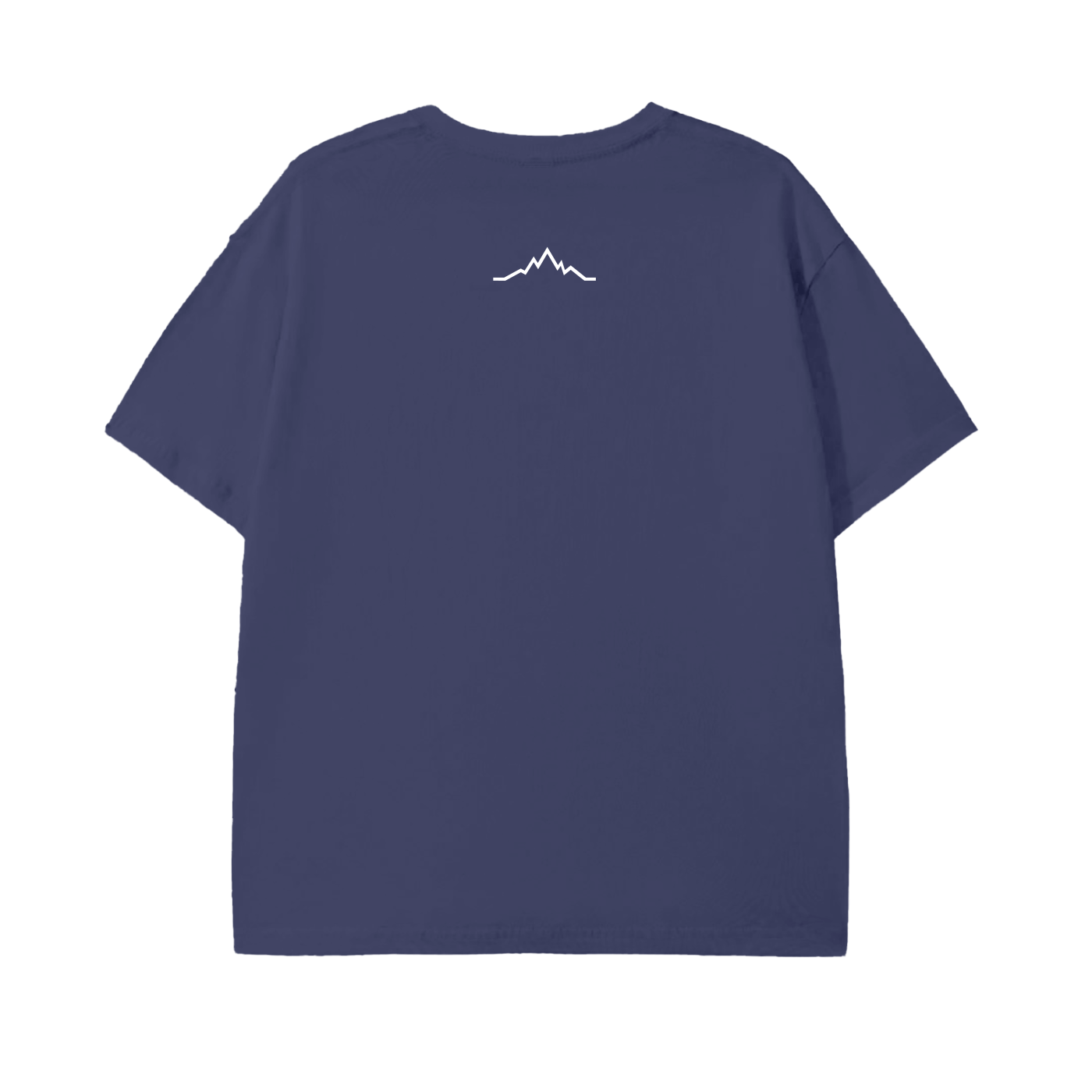 Back view of Piste Out Logo Tee in Blue Square color, showing plain dark blue cotton fabric with clean stitching and classic unisex fit.