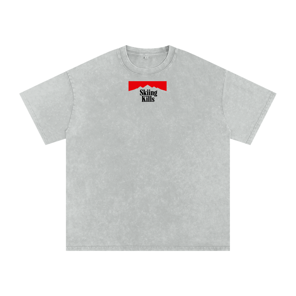 Front side of the Skiing Kills Tee in Dirty Snow. 