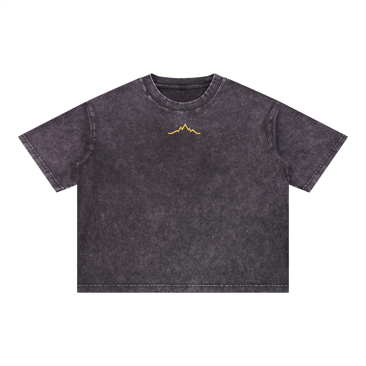 Backcountry Veins heavyweight boxy tee in Dark Gray with gold mountain lines logo on chest