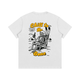 Back view of snow Chill to the Bone tee featuring skeleton skier lounging with beer and skis, orange vintage text.