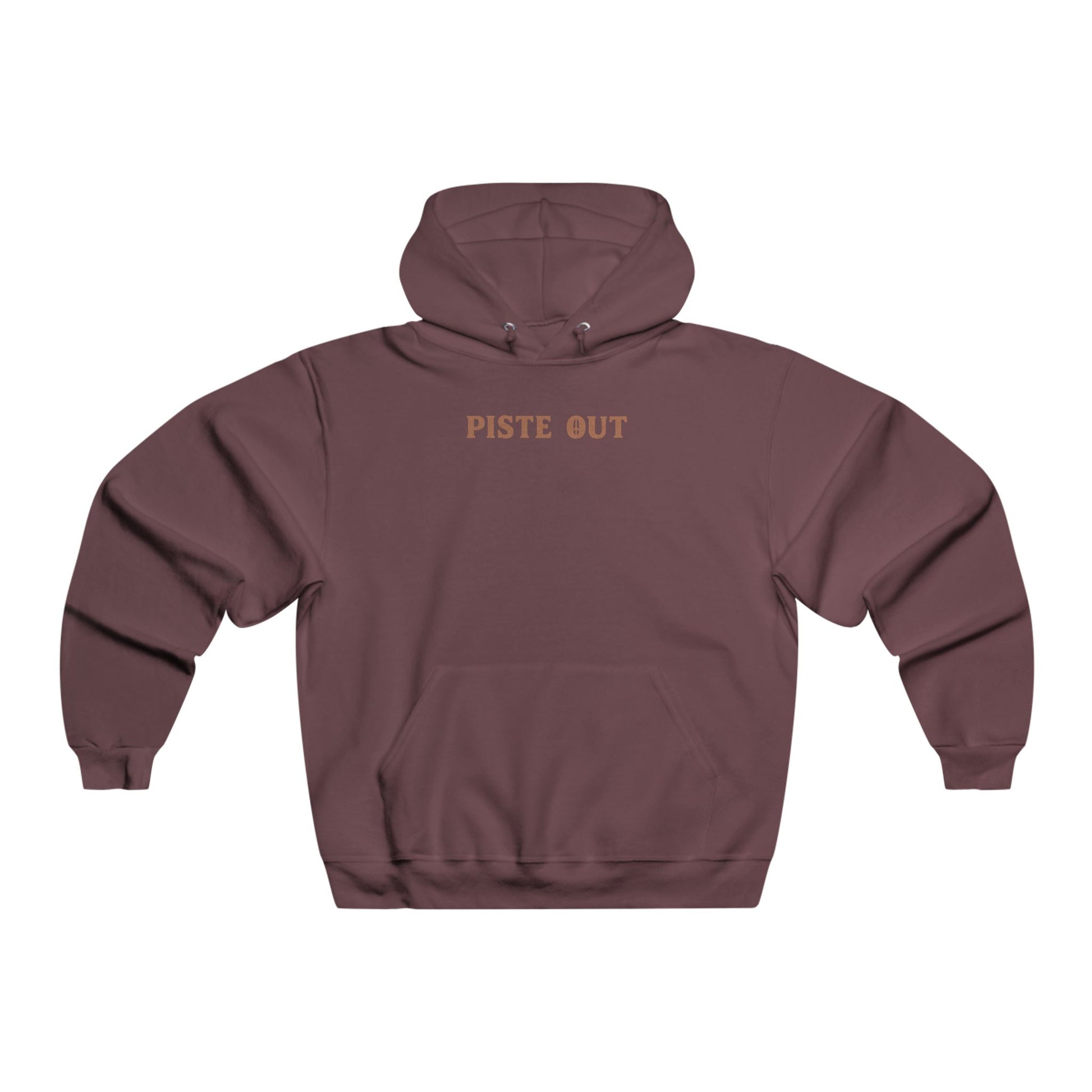 Front view of maroon Colorado Cowboy hoodie with centered Piste Out text in bold distressed Western font.