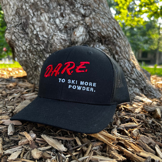 D.A.R.E. to Ski More Powder Trucker Hat in Black Diamond outdoors