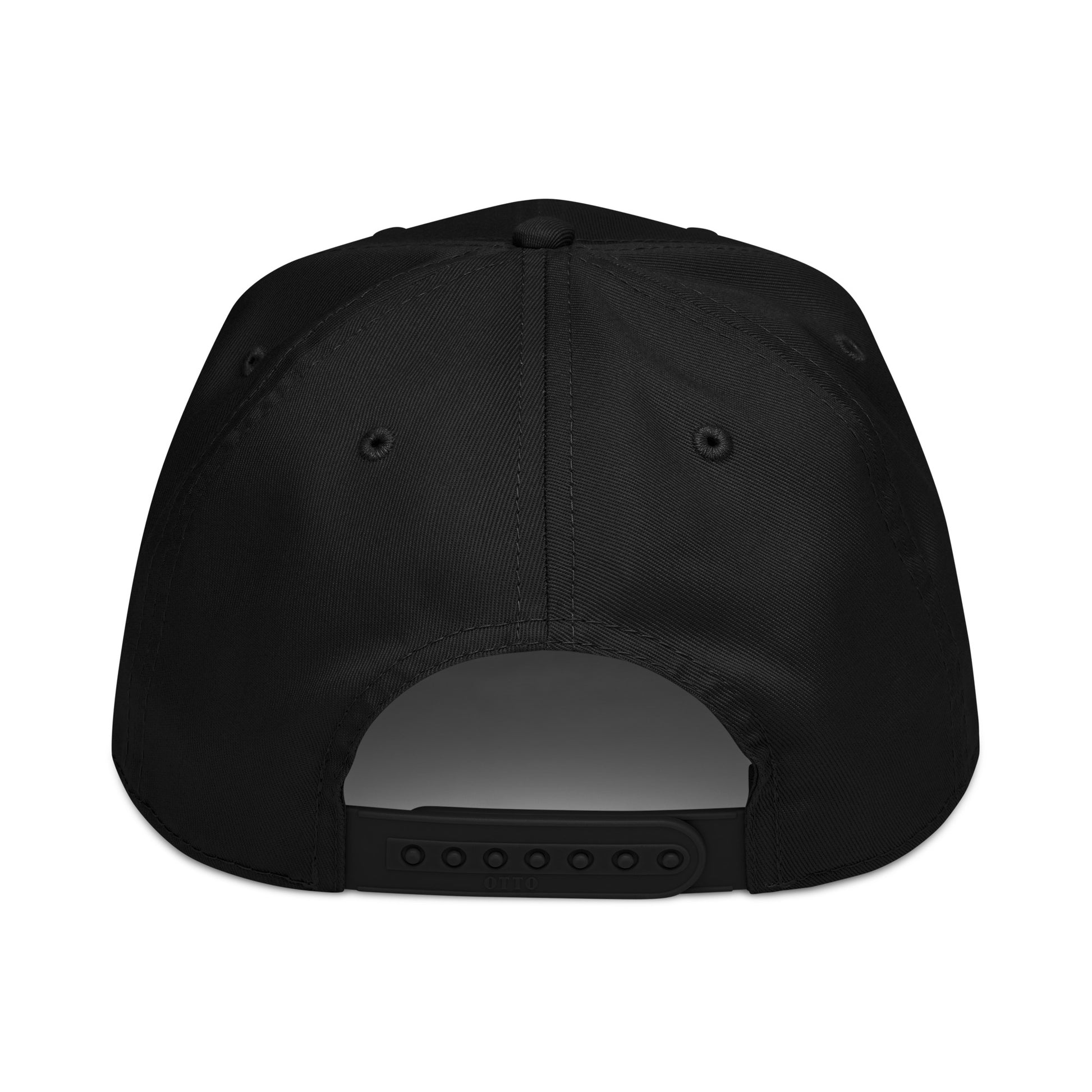 Back view of the Let’s Go Skiing! Hat in Black showing the adjustable closure on a classic embroidered ski cap.