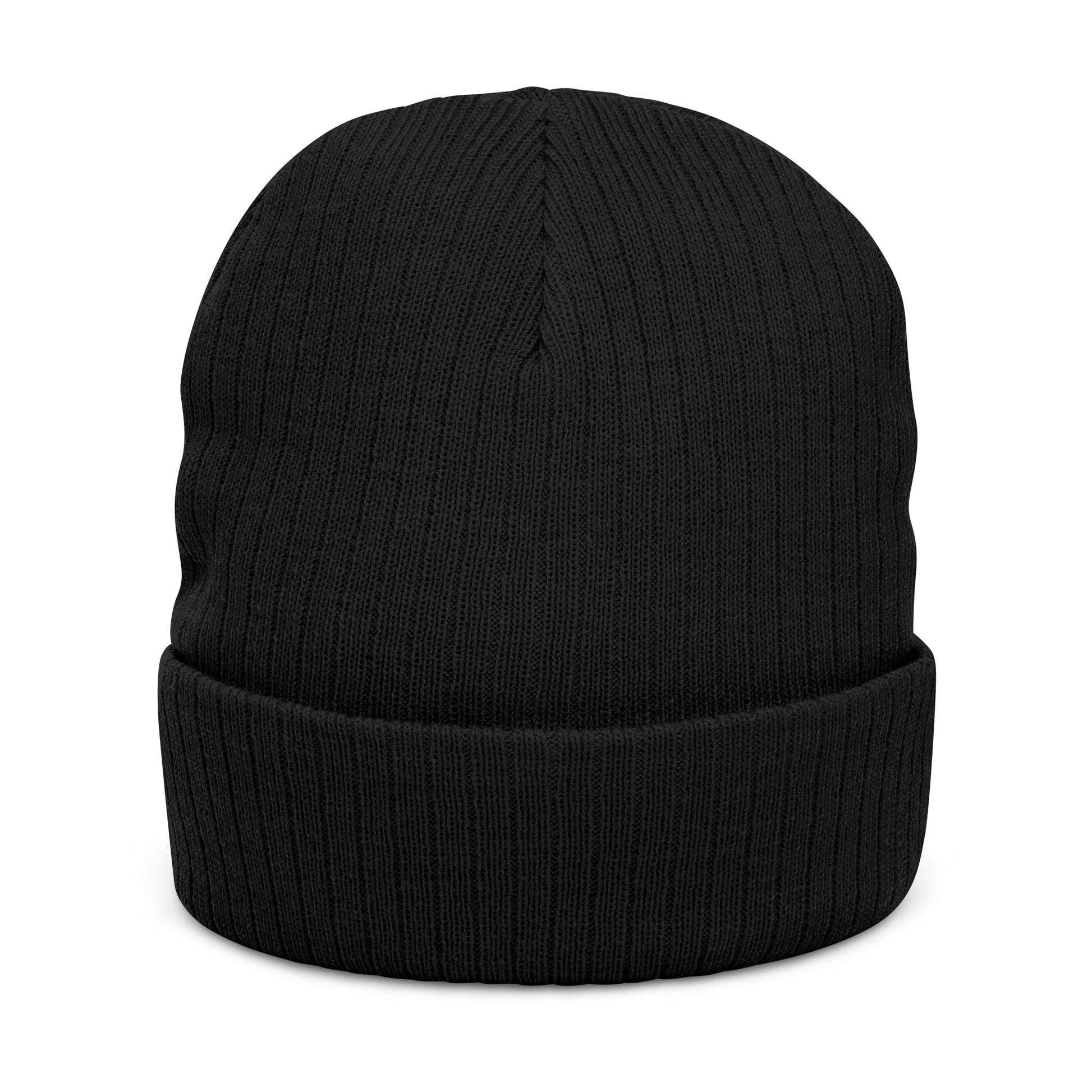 Back of black ribbed beanie, no visible logo