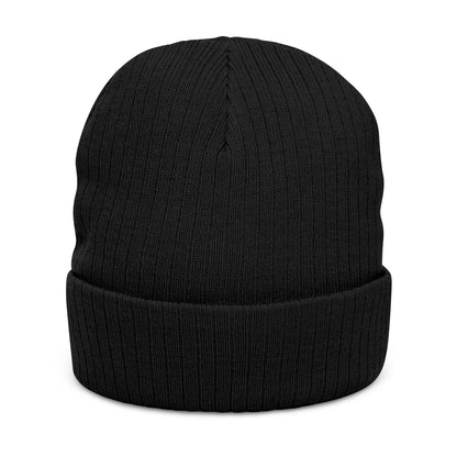 Back of black ribbed beanie, no visible logo