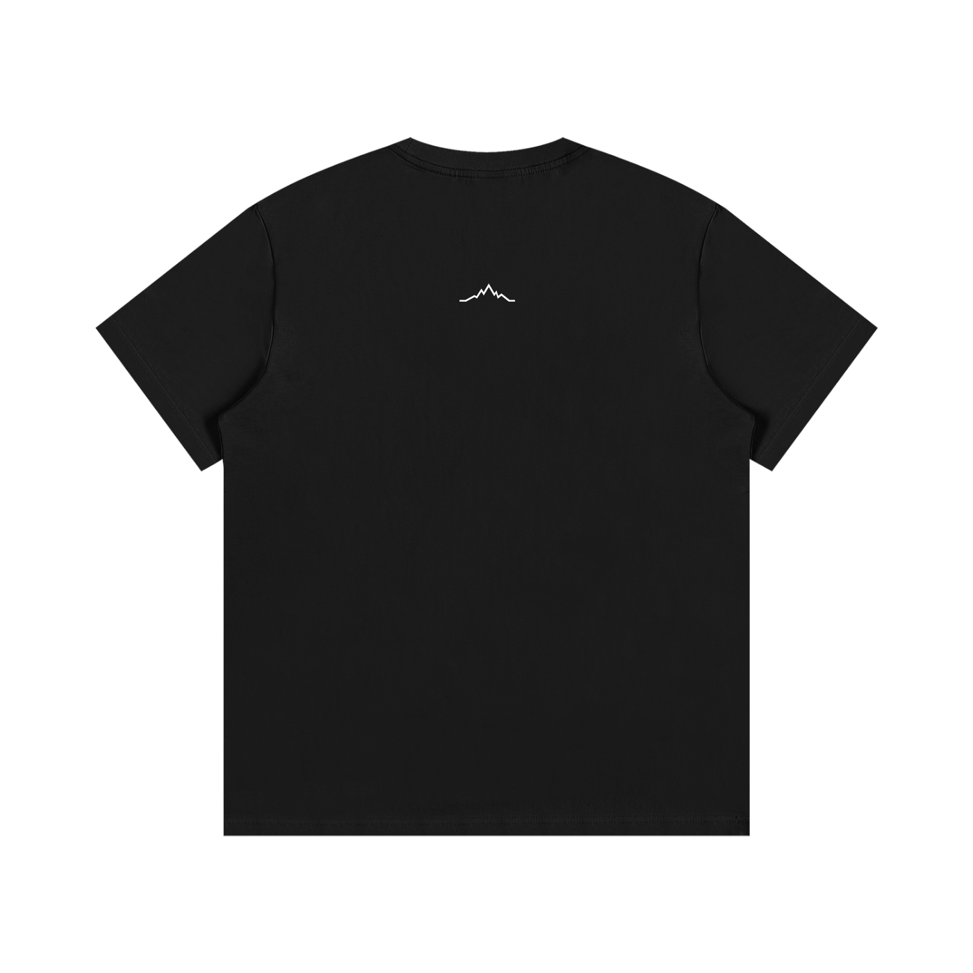 Back view of black Piste Out logo tee in solid black with no visible back graphic.