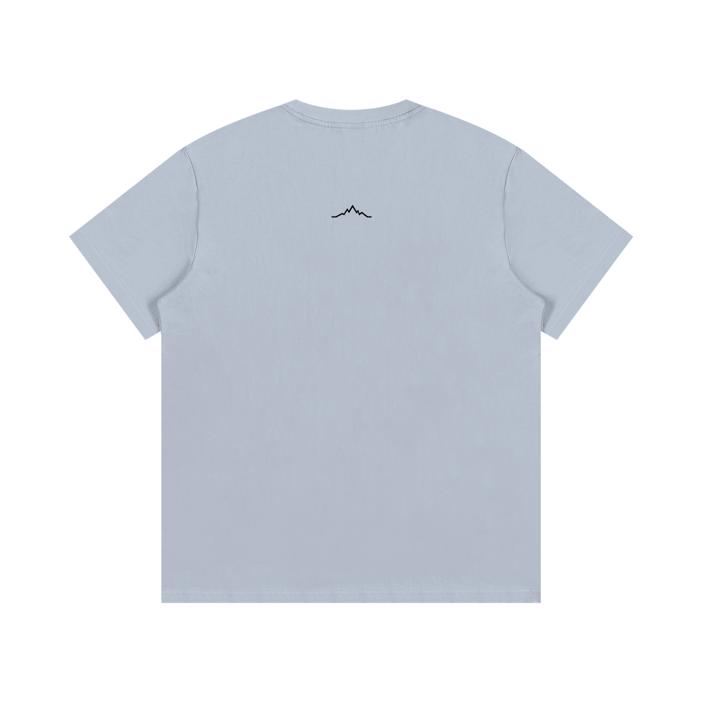 Back view of blue Piste Out logo tee in solid blue with no back graphic.