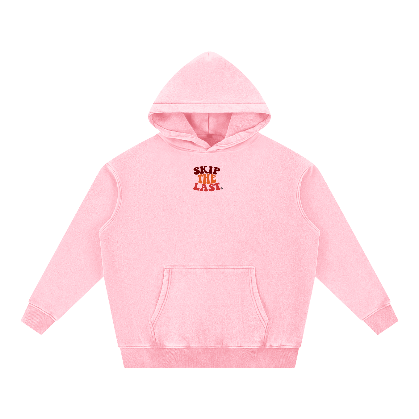 Piste Out Skip the Last Hoodie in Pink, front view with chest logo