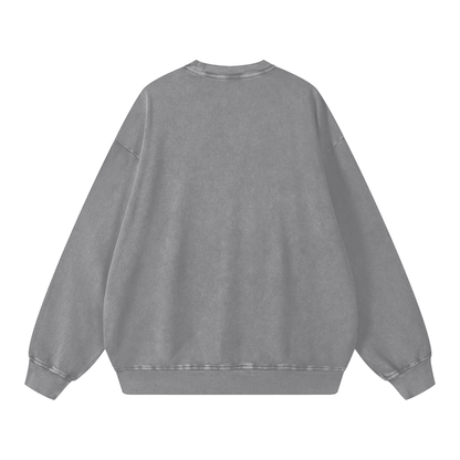 Back view of light gray Snow Kisses vintage crewneck sweatshirt with garment-dyed finish and relaxed fit.