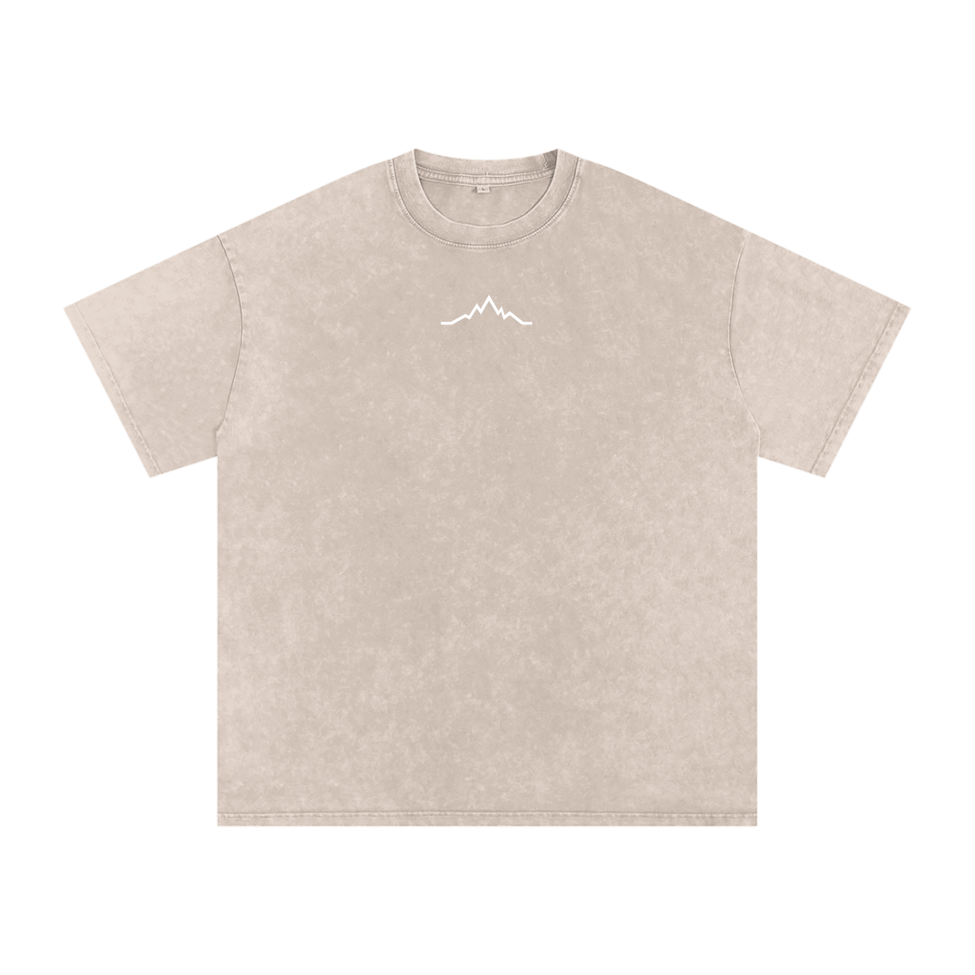 Front view of apricot vintage-washed Strip Down, Drop In tee with minimalist white mountain logo on chest.
