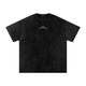 Front view of black diamond acid-washed Strip Down, Drop In tee with small white mountain logo centered on chest.