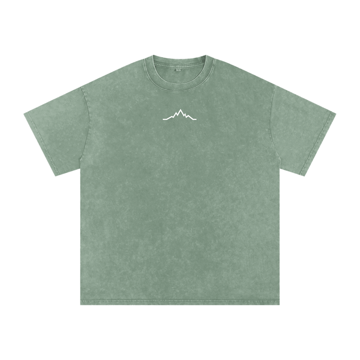 Front view of green circle vintage-washed Strip Down, Drop In tee with clean white mountain chest logo.